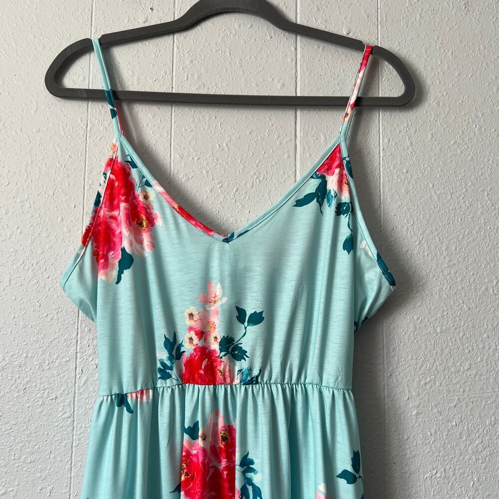 OUGES Floral Midi Dress Women XL CutOut Back Cotton Stretch Party Beach Festival - Picture 4 of 15